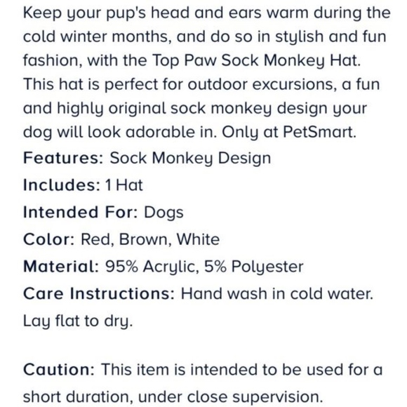 Sock Monkey Knit Dog Hat - Top Paw Size Small - Picture 5 of 5